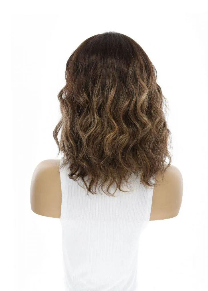 14" Emerald Silk Top Topper Dark Brown Balayage Wavy