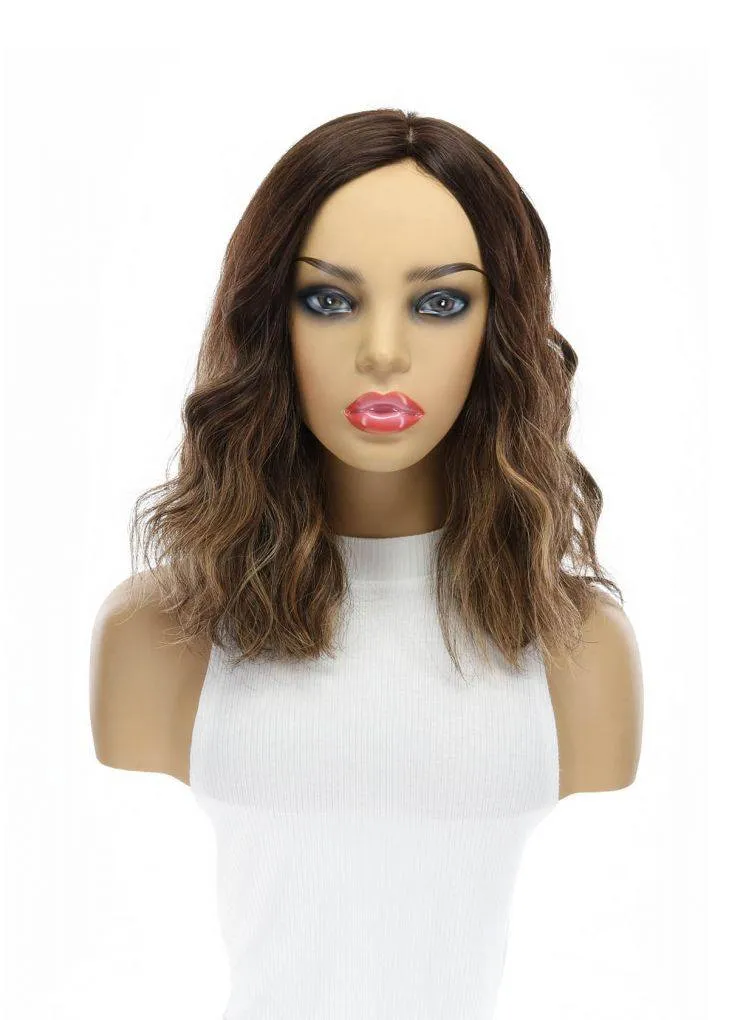 14" Emerald Silk Top Topper Dark Brown Balayage Wavy