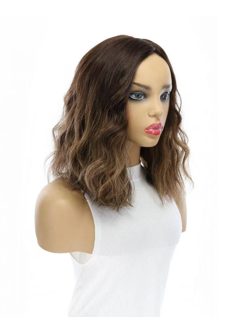 14" Emerald Silk Top Topper Dark Brown Balayage Wavy