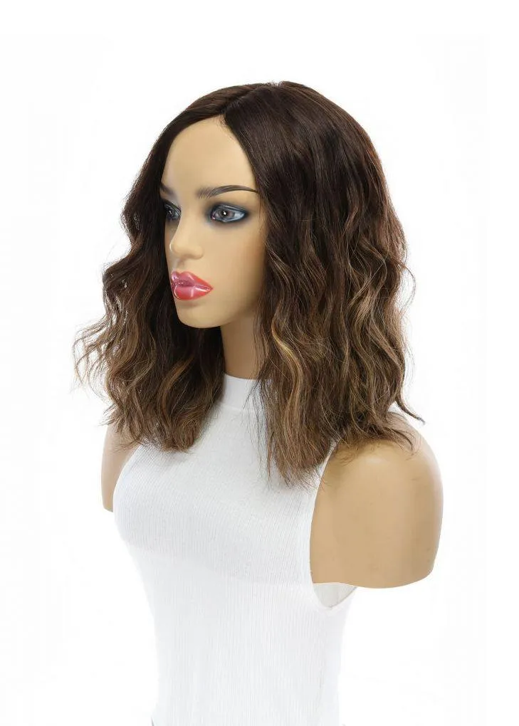 14" Emerald Silk Top Topper Dark Brown Balayage Wavy