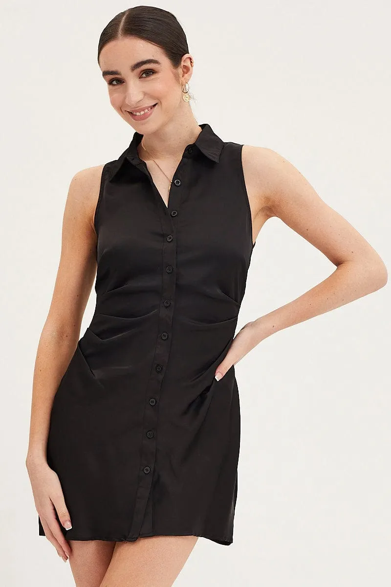 Black Button Front Dress Sleeveless Mini