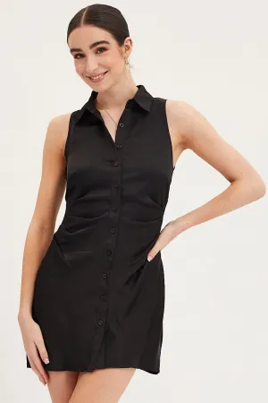 Black Button Front Dress Sleeveless Mini