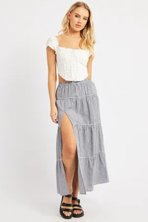 Black Check Tiered Maxi Slit Skirt