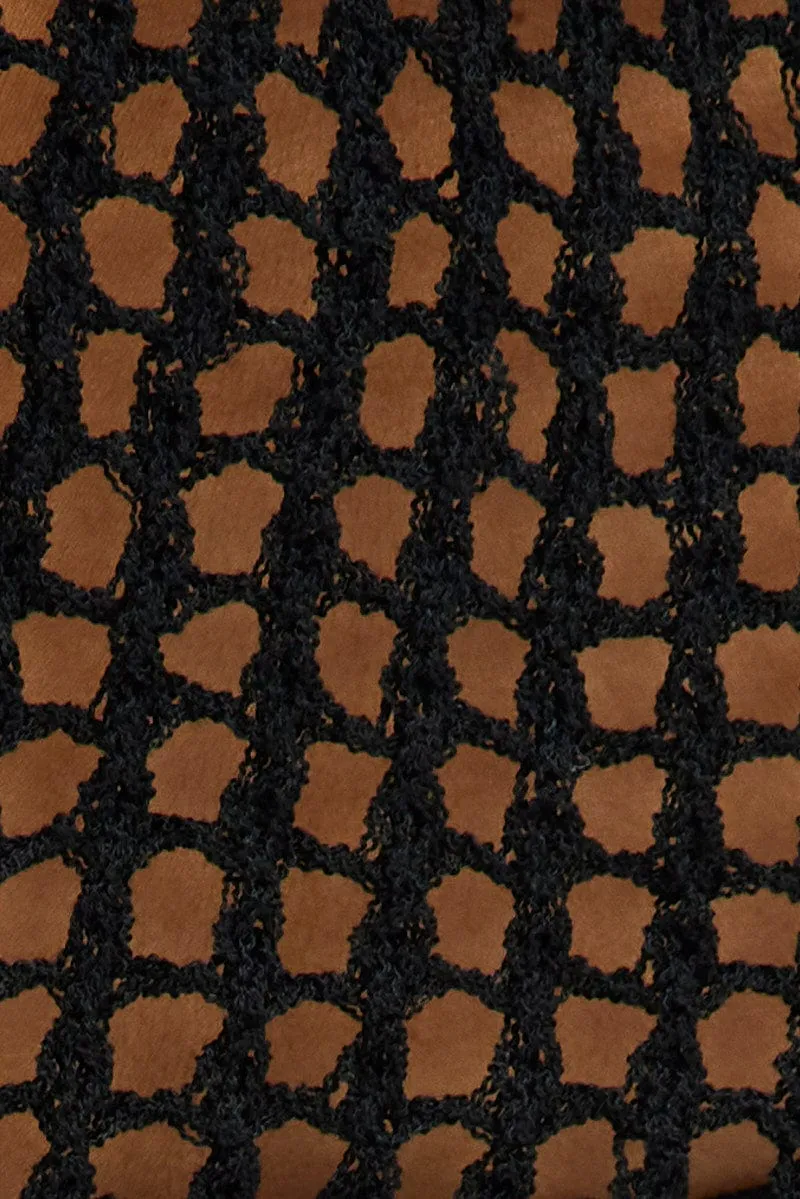 Black Crochet Knit Top Long Sleeve Square Neck