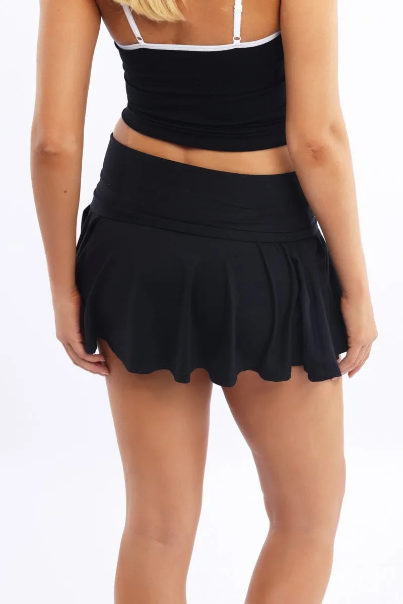 Black Mini Skort Skirt Fold Down Waist Supersoft
