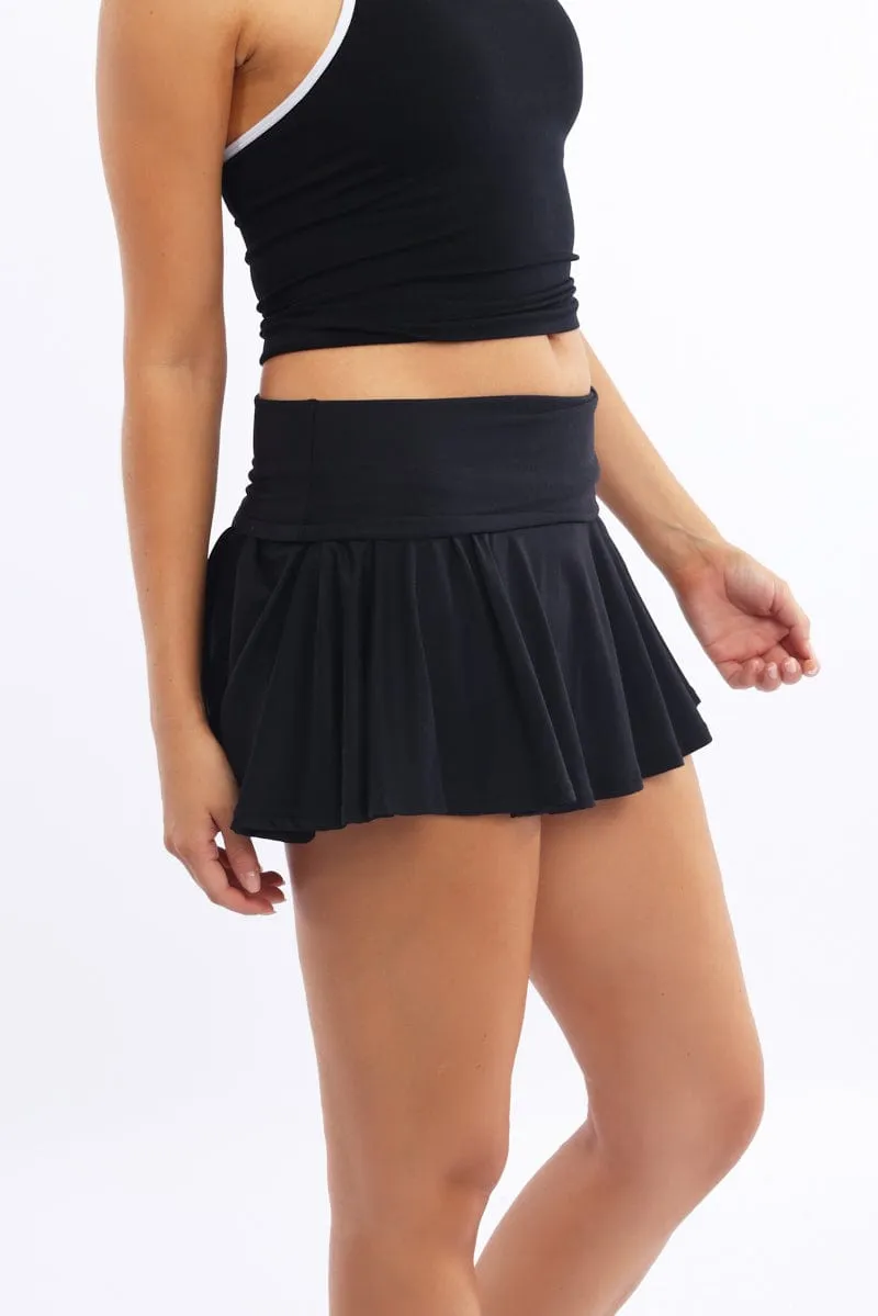 Black Mini Skort Skirt Fold Down Waist Supersoft