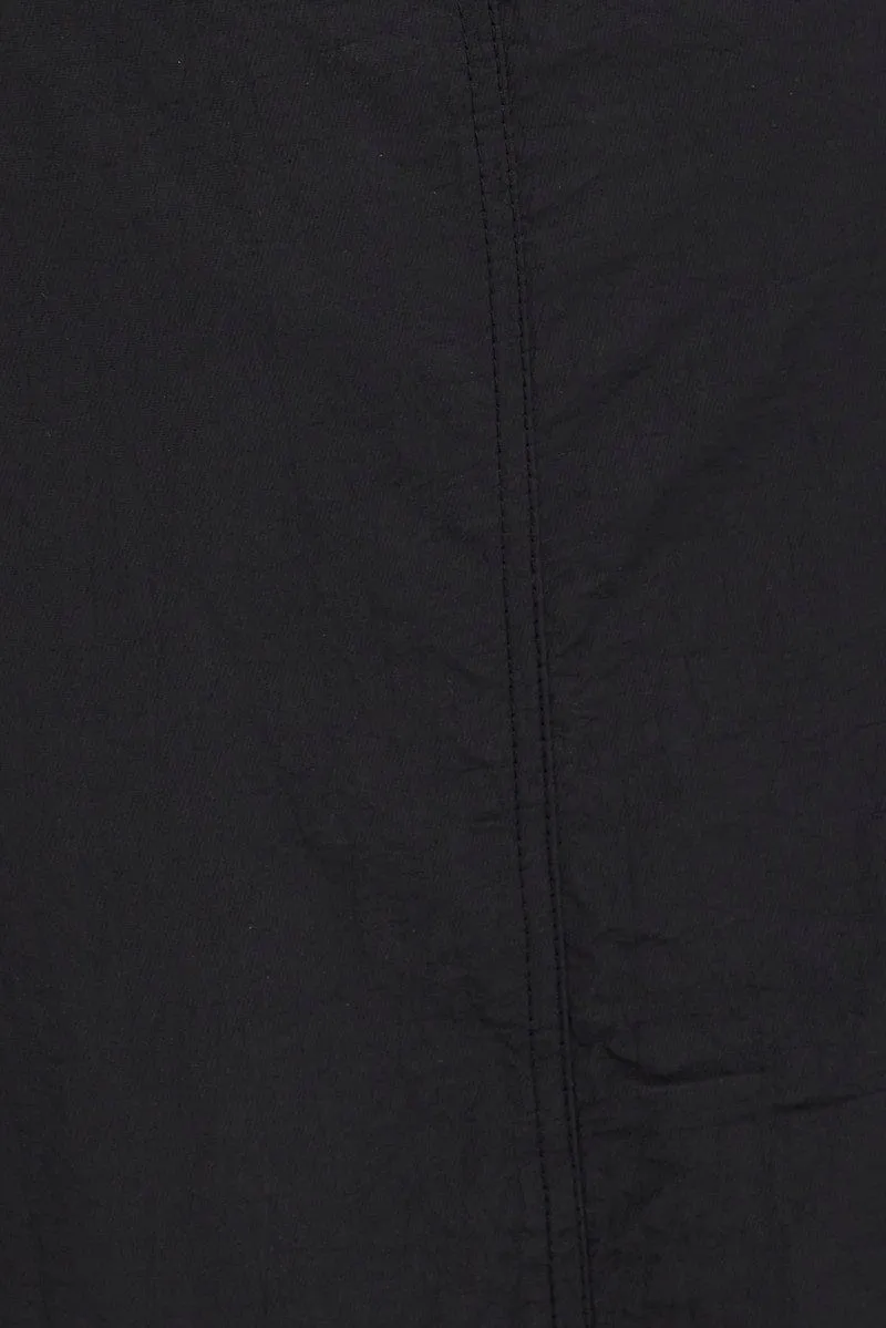Black Parachute Skirt Cargo Mid Rise