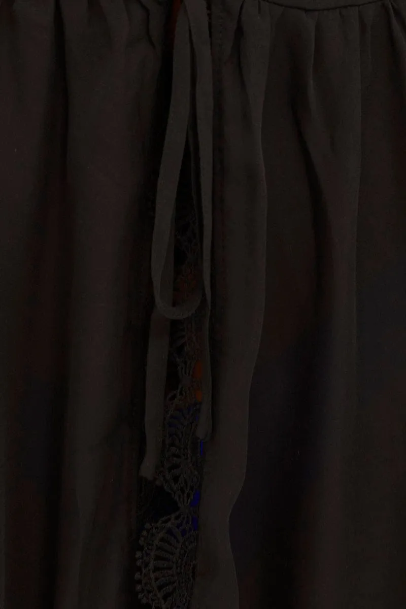 Black Tie Front Lace Kimono