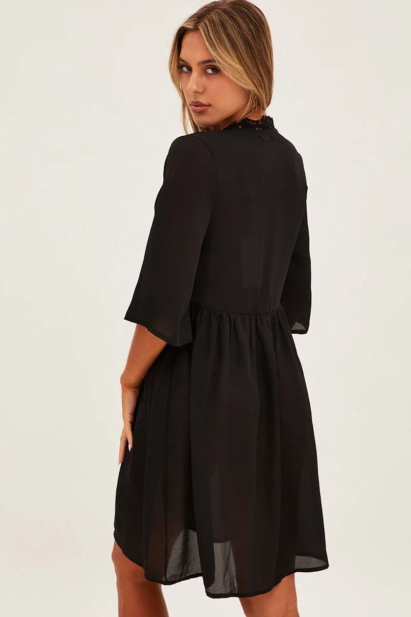 Black Tie Front Lace Kimono