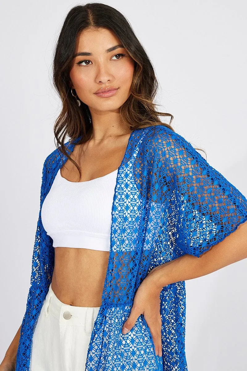 Blue Crochet Cardigan Short Sleeve