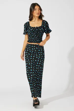 Blue Floral Slip Skirt Maxi
