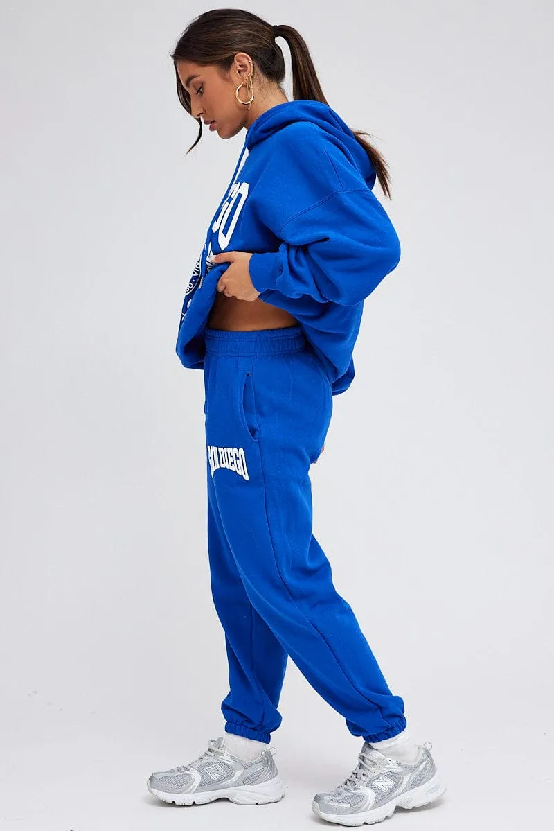 Blue Track Pants High Rise Jogger