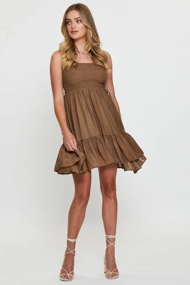 Brown A Line Dress Mini