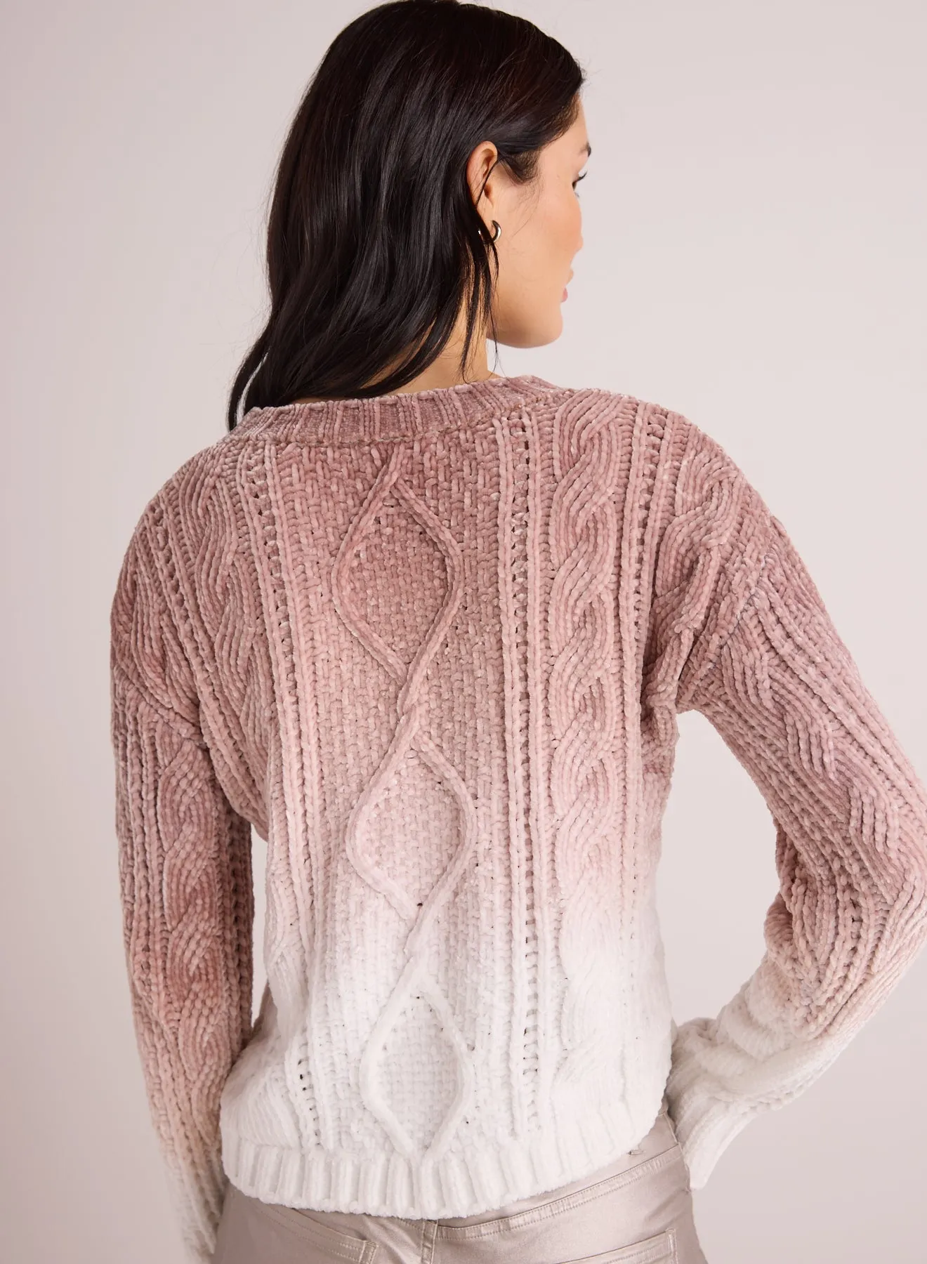 Cable Crew Neck Sweater - Mocha Ombre Dye