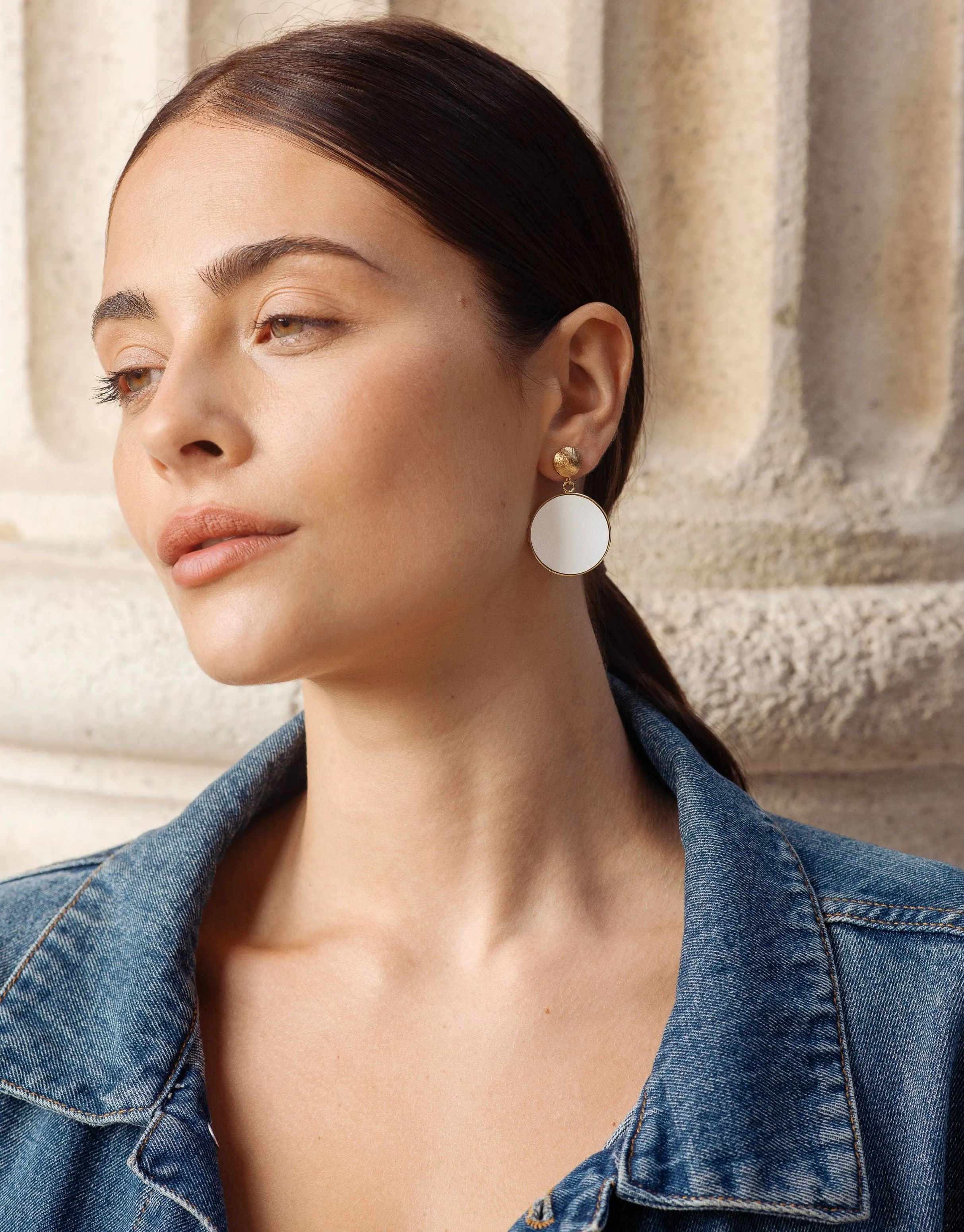 Charlotte 24ct Gold Plated Stud Earrings | White & Gold