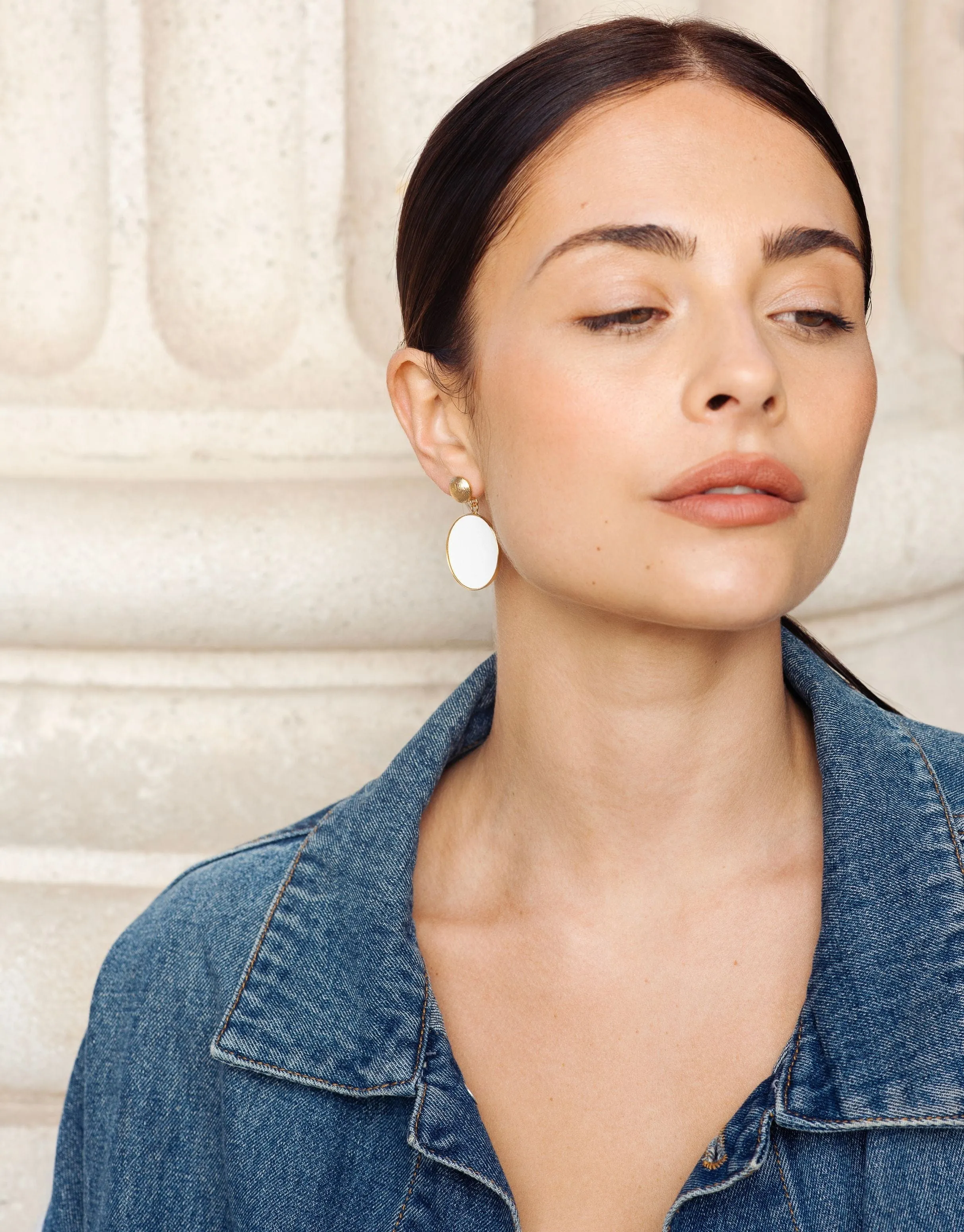 Charlotte 24ct Gold Plated Stud Earrings | White & Gold