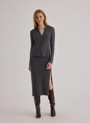 Clean Waist Knit Skirt with Side Slit - Deep Stone