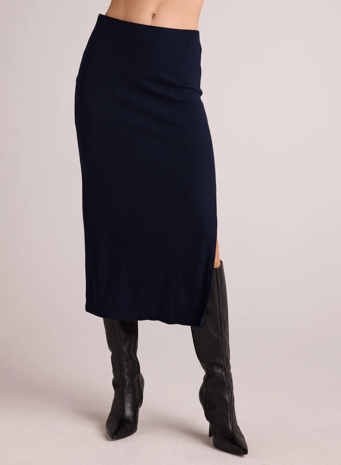 Clean Waist Knit Skirt with Side Slit - Navy Storm