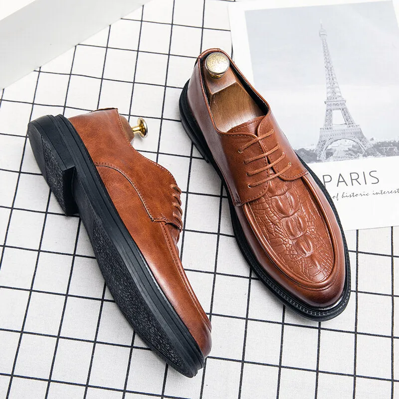 Cowhide Leather Crocodile Pattern Spicing Casual Dress Men Dress Shoes