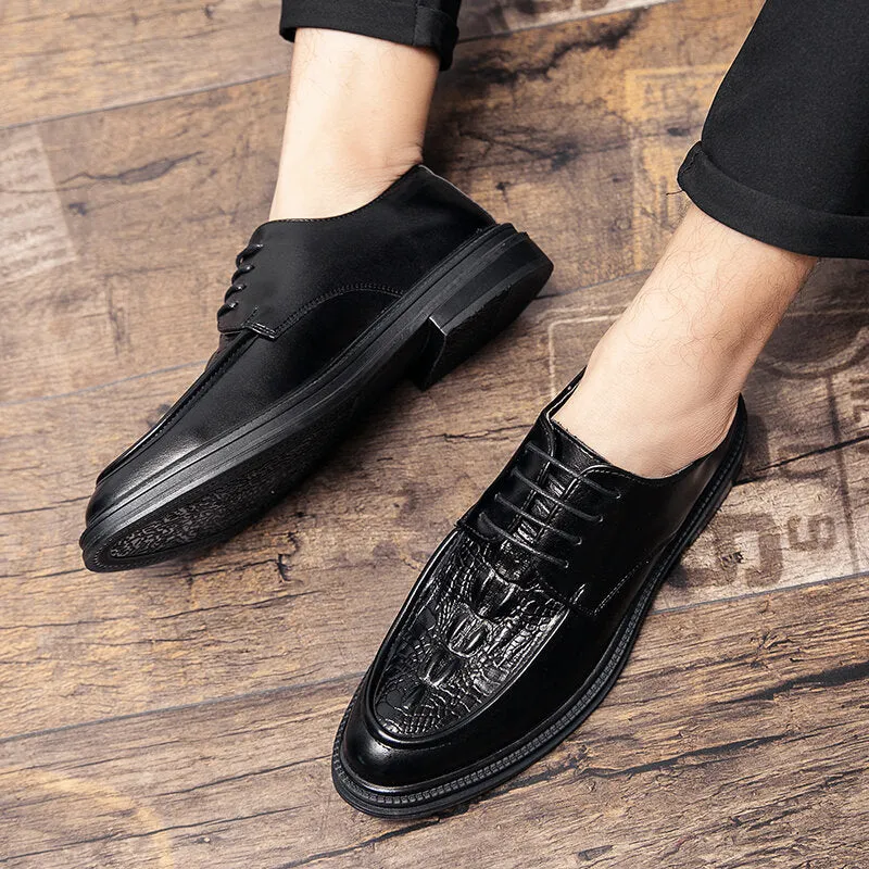 Cowhide Leather Crocodile Pattern Spicing Casual Dress Men Dress Shoes