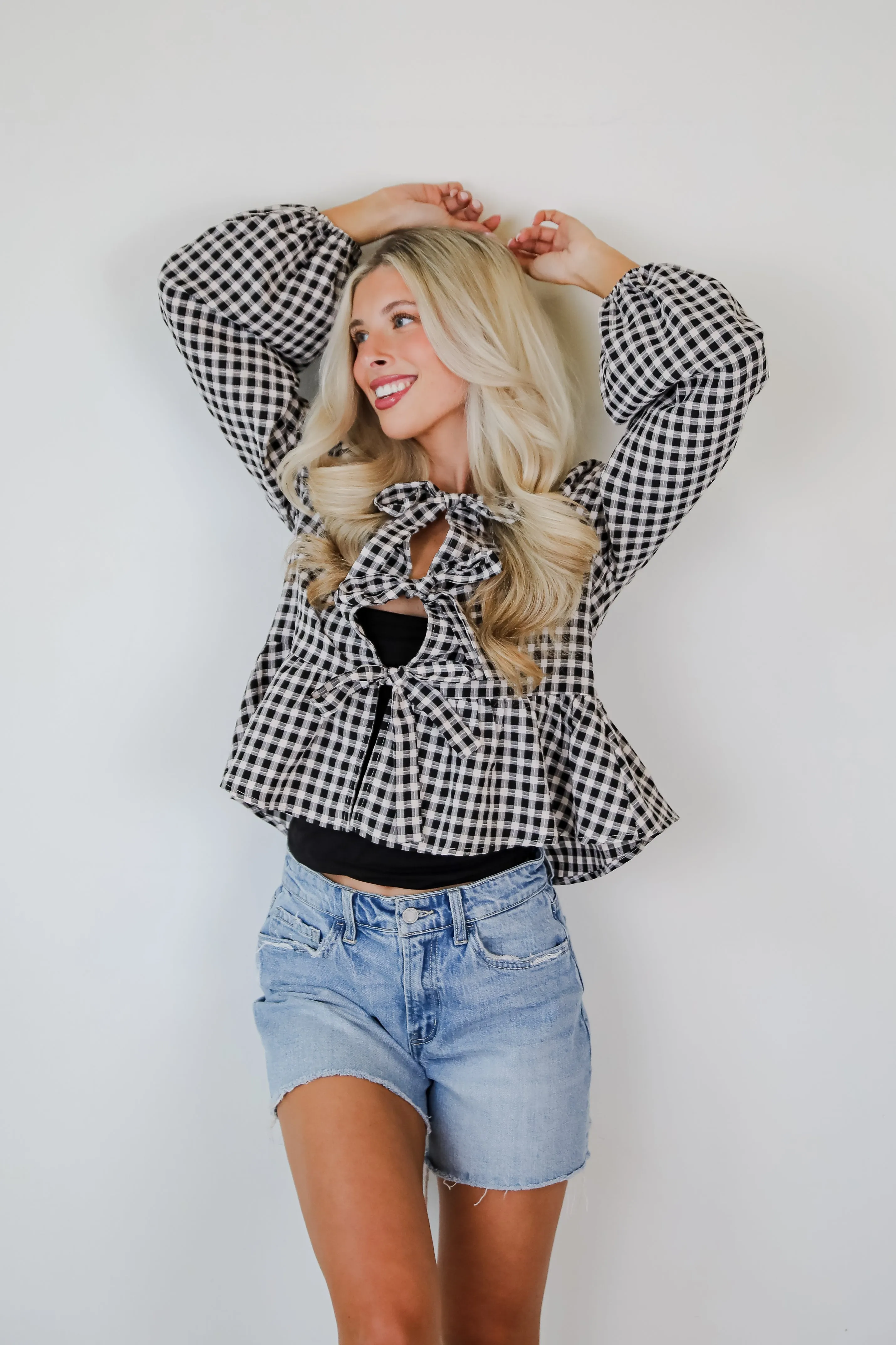 Cutest Intentions Black Gingham Bow Blouse
