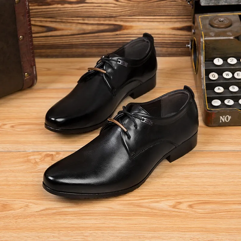 Faux Leather Pointed Toe Soft Bottom Lace Up Dress Casual Business Men Dress Shoes