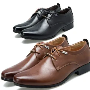 Faux Leather Pointed Toe Soft Bottom Lace Up Dress Casual Business Men Dress Shoes