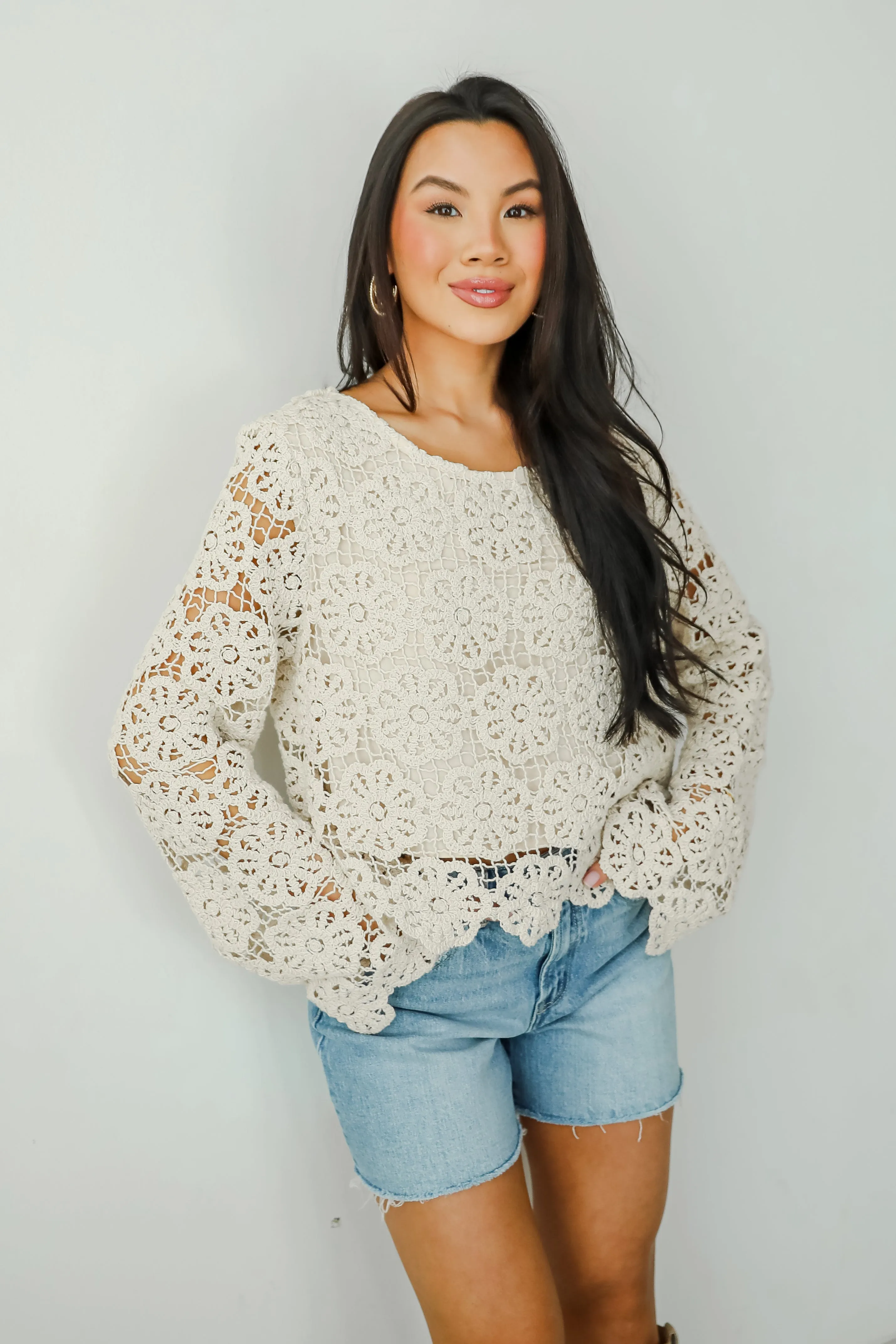 FINAL SALE - Captivating Grace Oatmeal Crochet Top