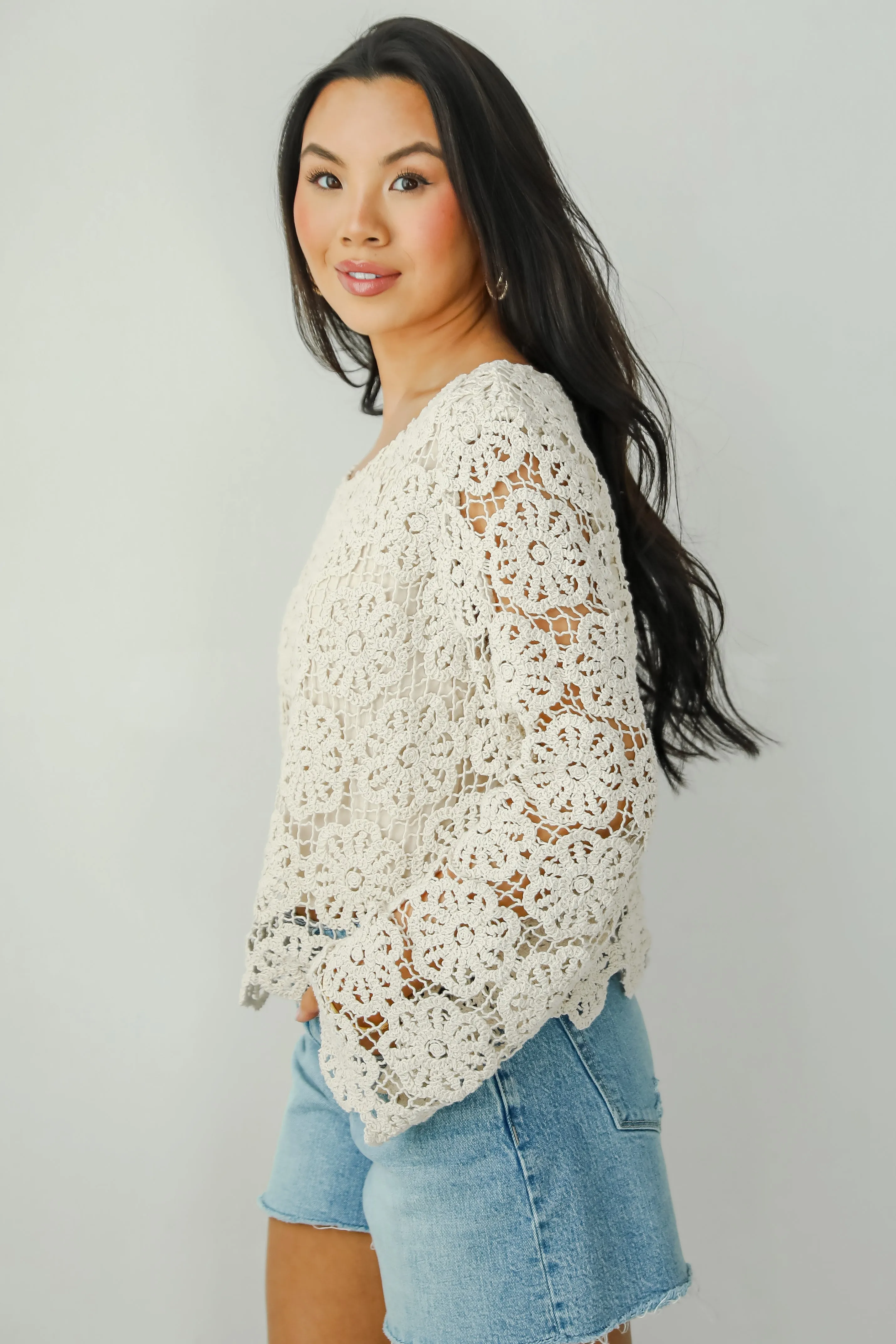 FINAL SALE - Captivating Grace Oatmeal Crochet Top