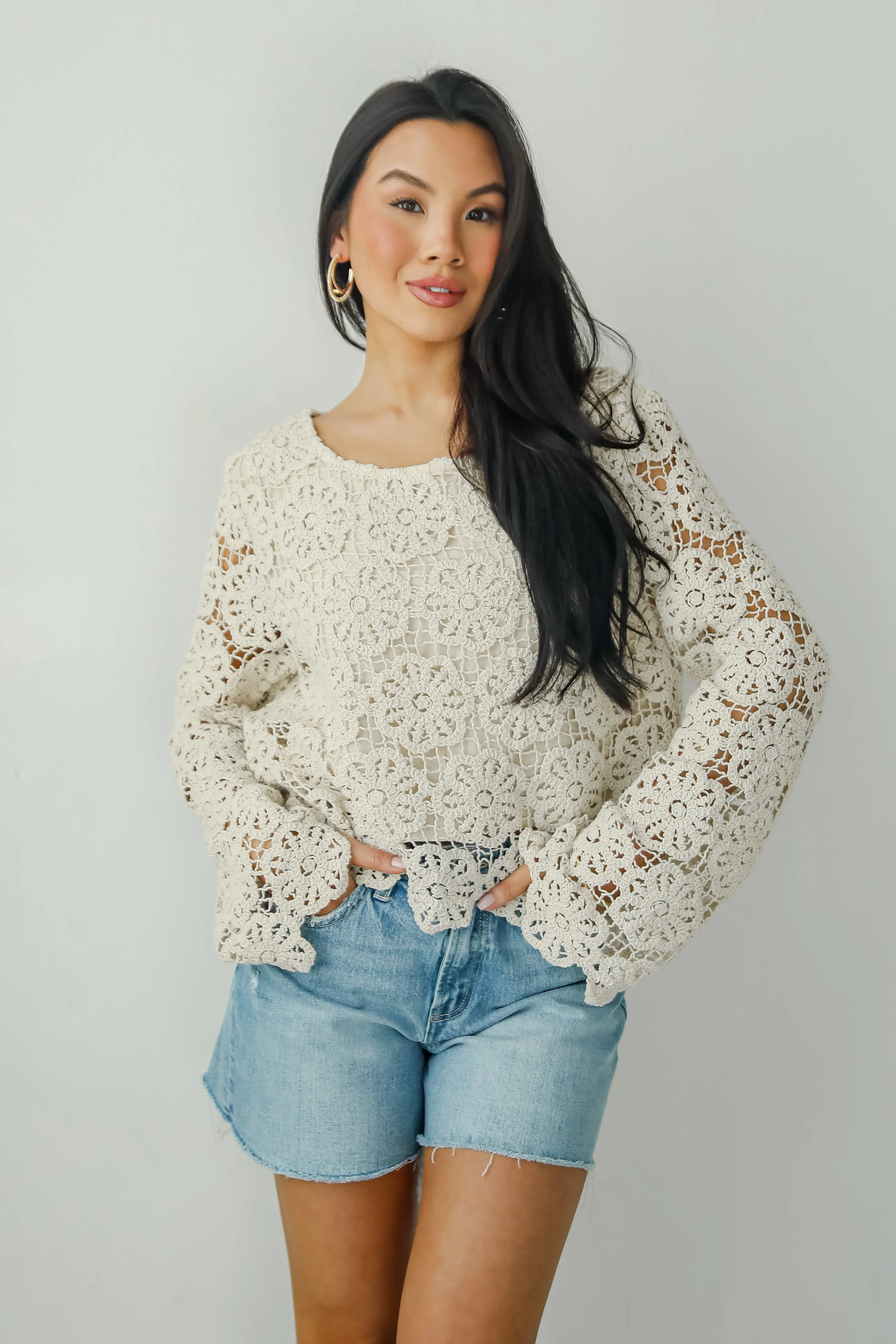 FINAL SALE - Captivating Grace Oatmeal Crochet Top