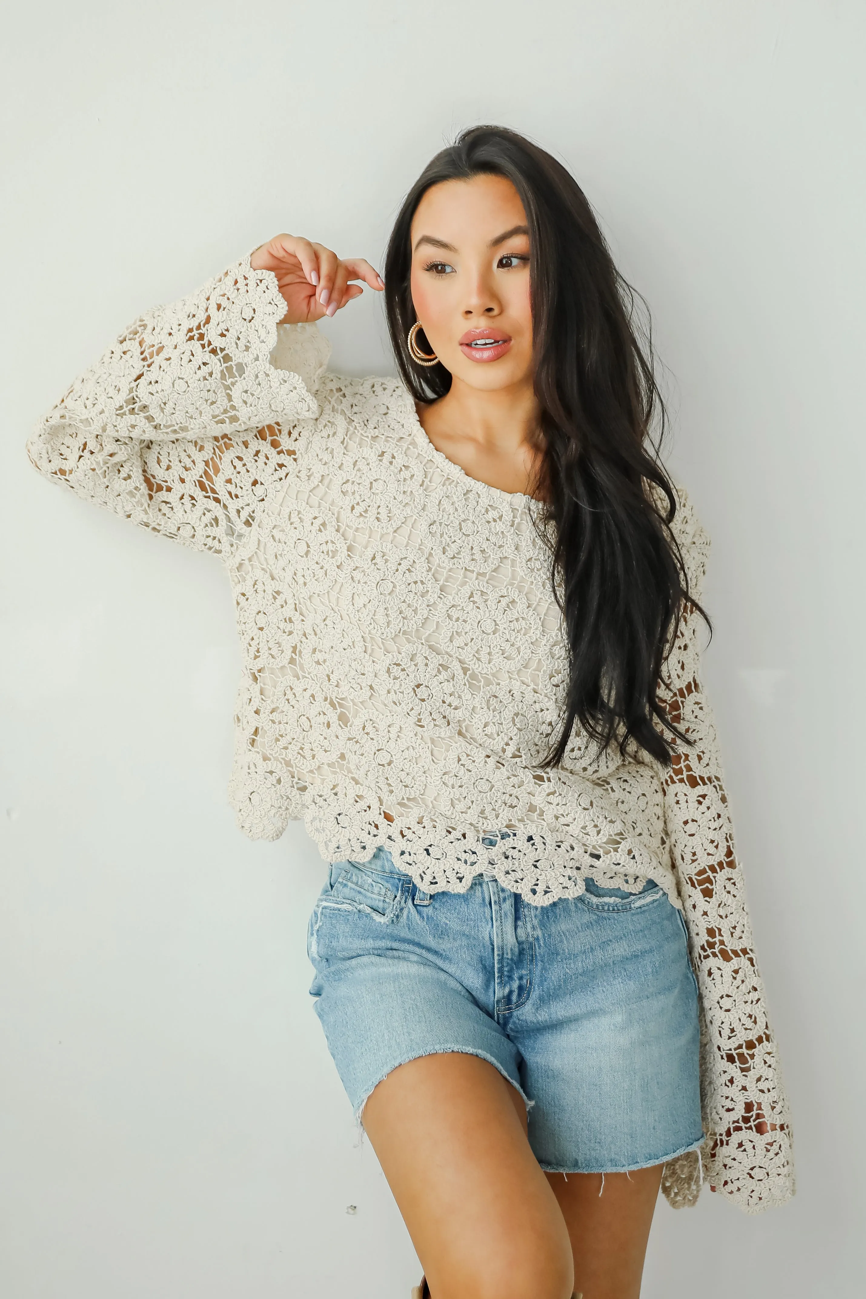 FINAL SALE - Captivating Grace Oatmeal Crochet Top