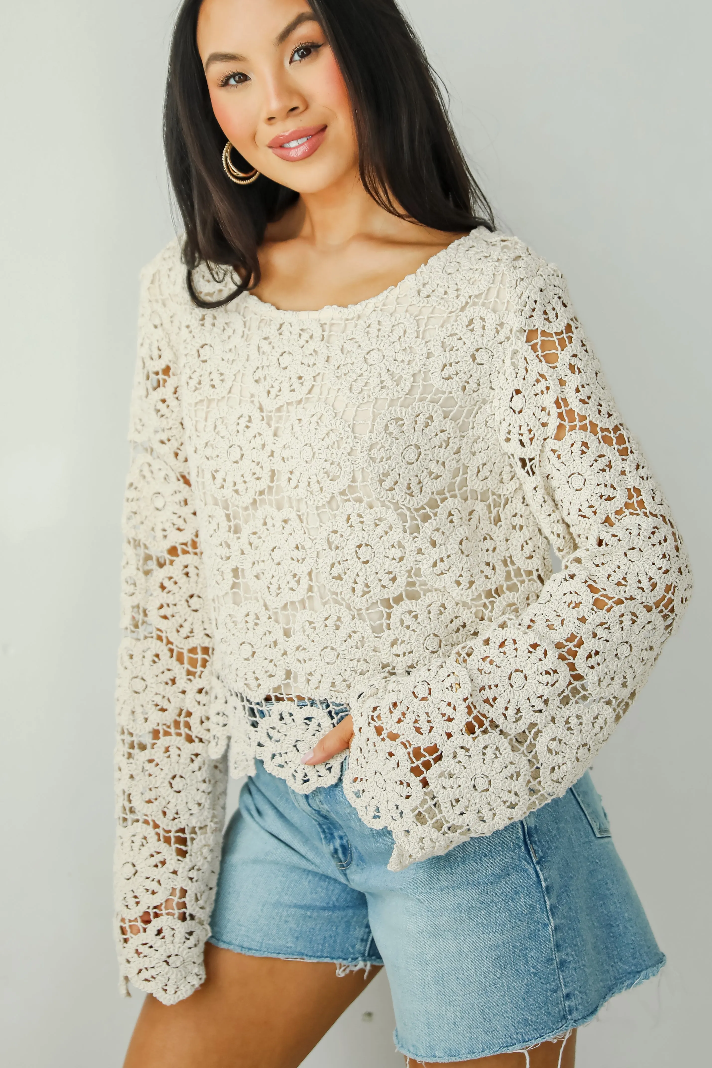 FINAL SALE - Captivating Grace Oatmeal Crochet Top