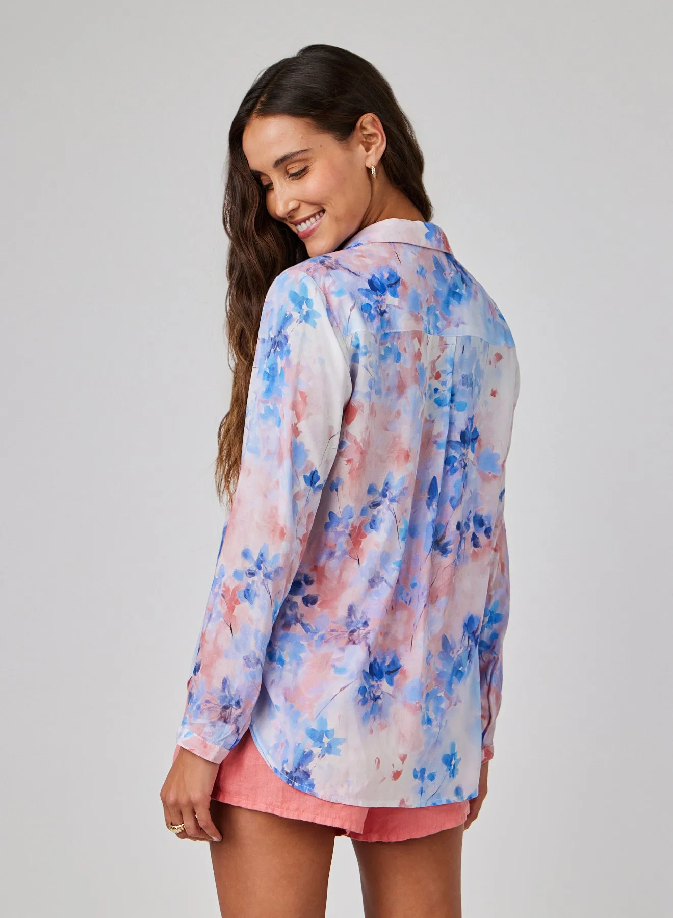 Full Button Down Hipster Shirt - Garden Mist Print