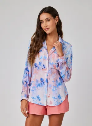 Full Button Down Hipster Shirt - Garden Mist Print