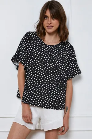 Geo Print Top Short Sleeve Linen