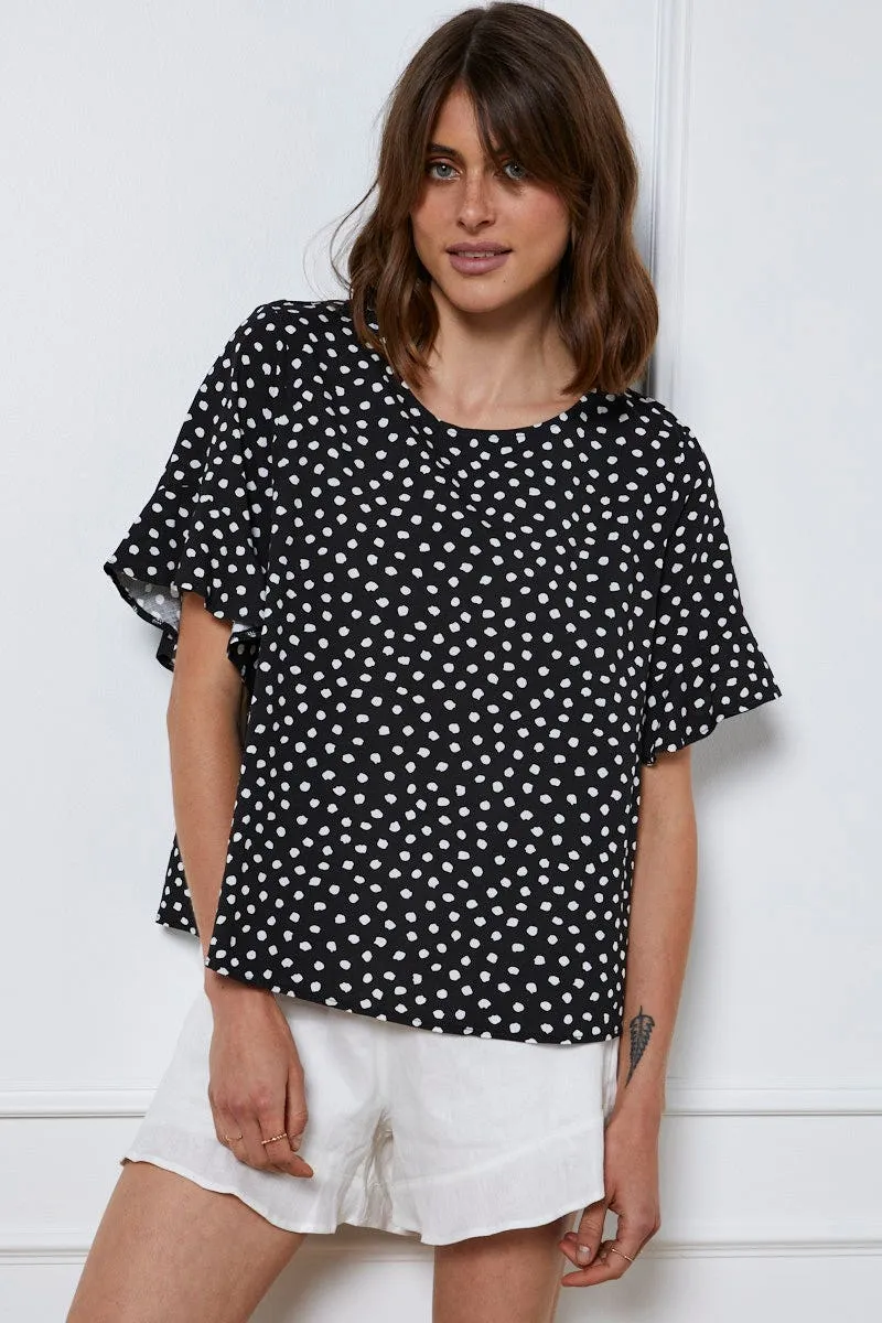 Geo Print Top Short Sleeve Linen