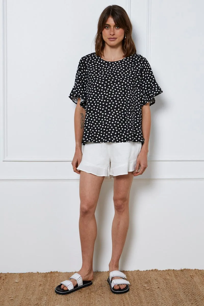 Geo Print Top Short Sleeve Linen