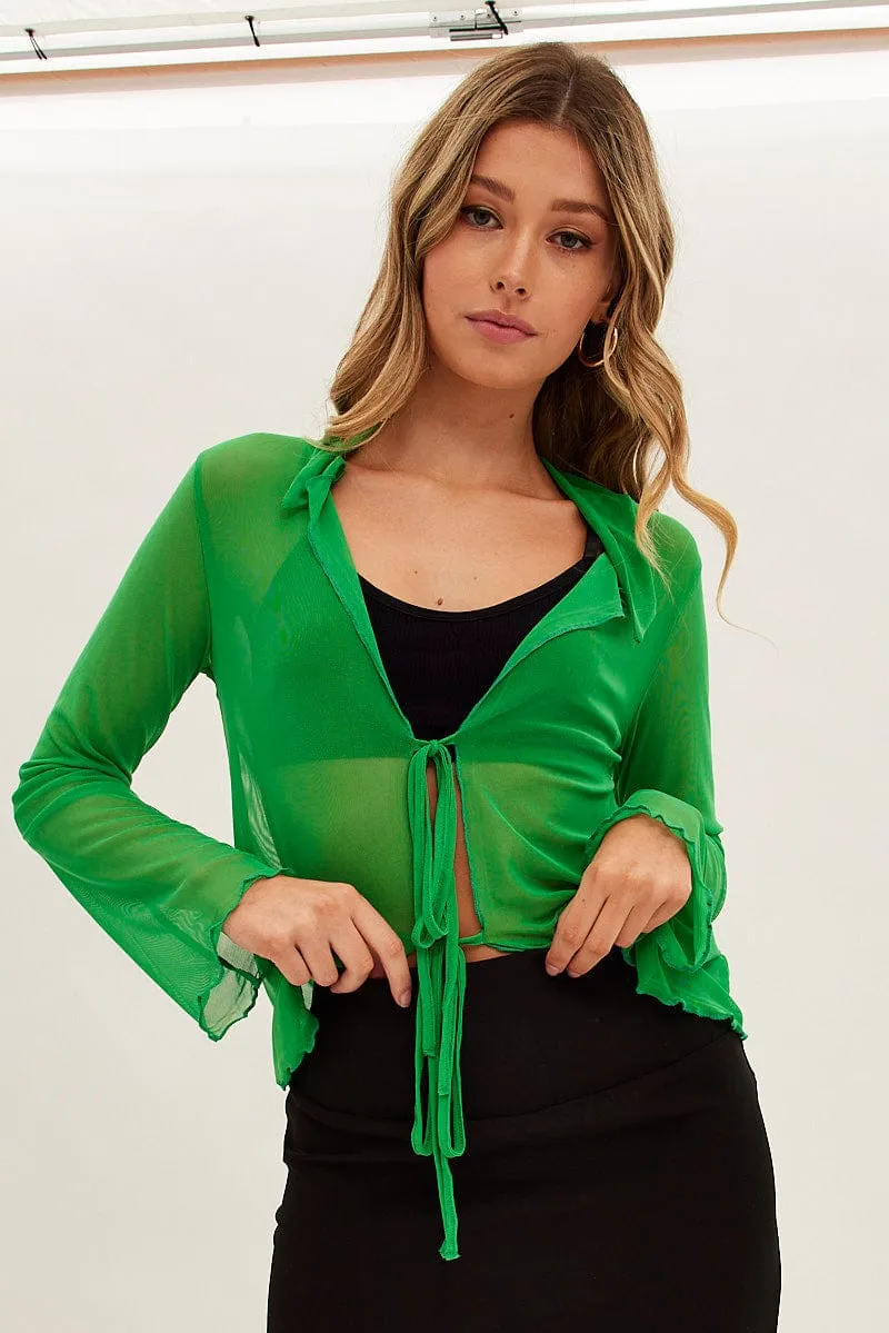 Green Mesh Cardigan Long Sleeve