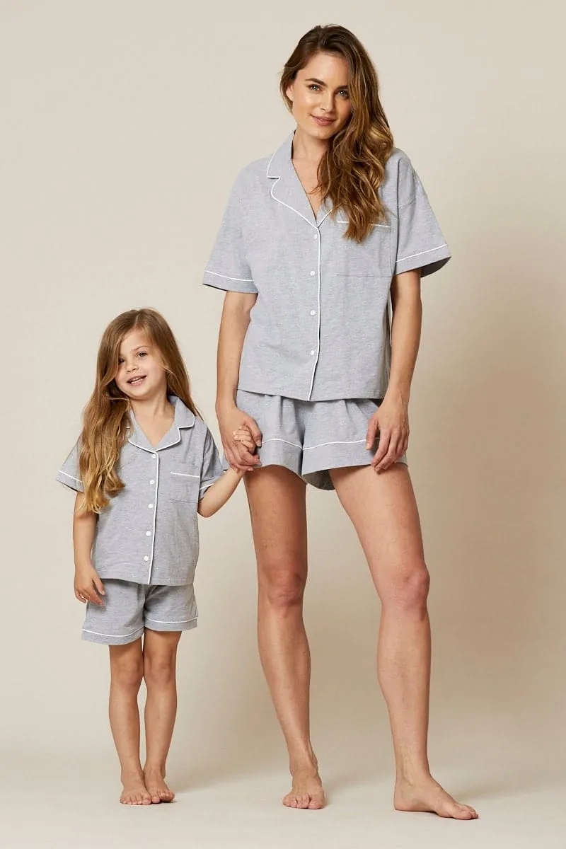 Grey Kids Jersey Pajamas Set Short Sleeve