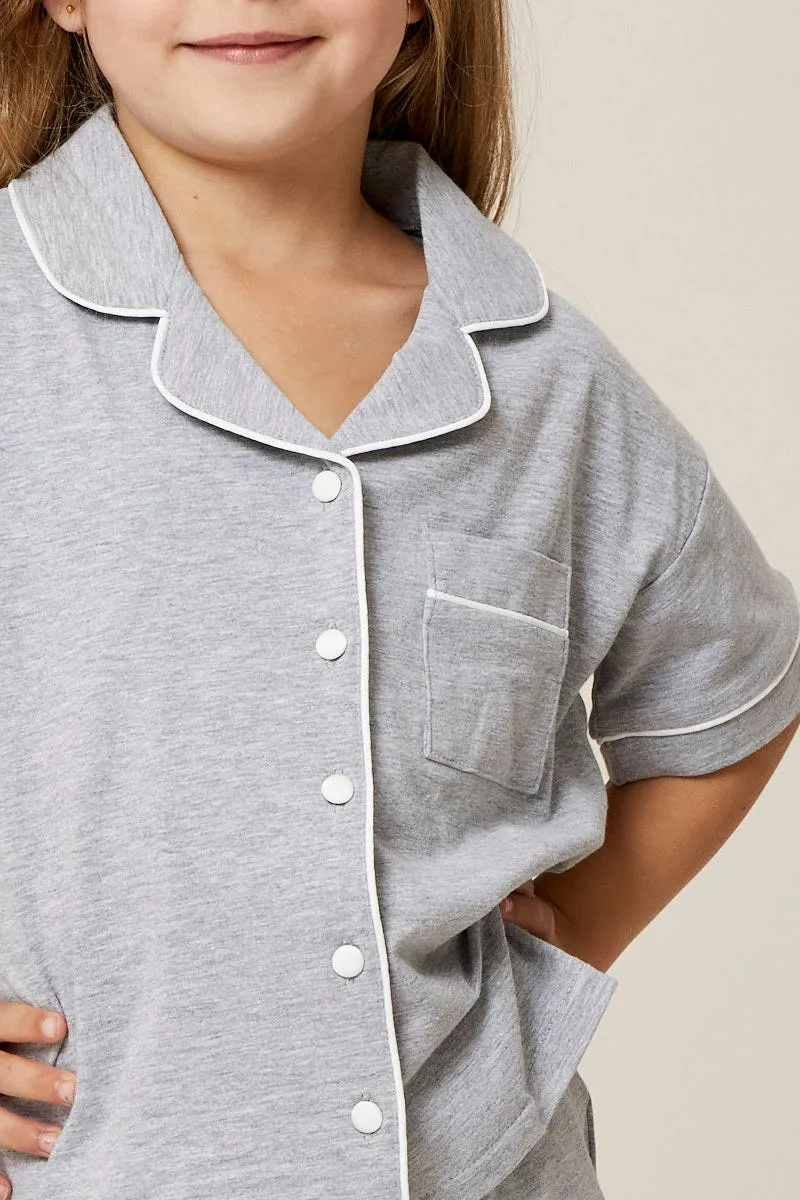 Grey Kids Jersey Pajamas Set Short Sleeve