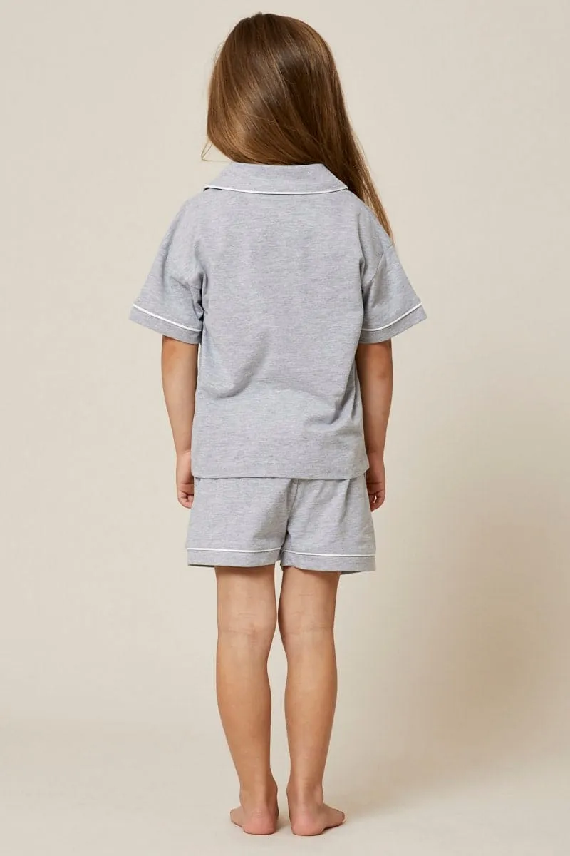 Grey Kids Jersey Pajamas Set Short Sleeve