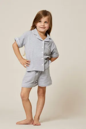 Grey Kids Jersey Pajamas Set Short Sleeve