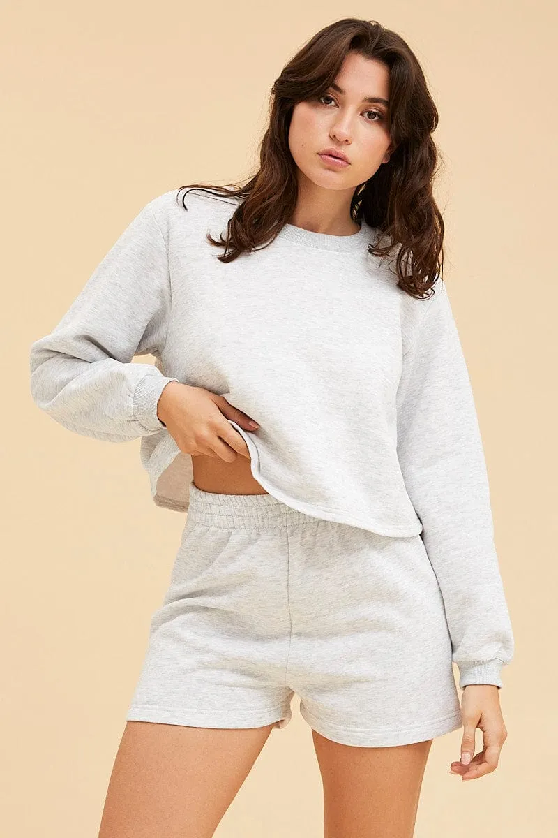Grey Lounge Shorts Cotton Fleece Relaxed Fit