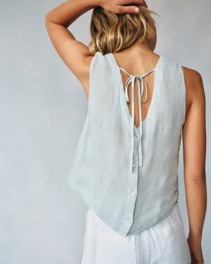 Linen Sleeveless Button Back Top - Muted Sage
