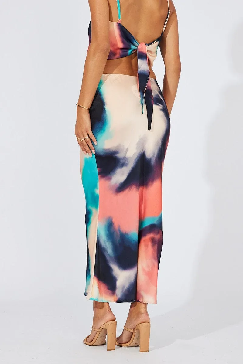 Multi Abstract Slip Skirt Maxi