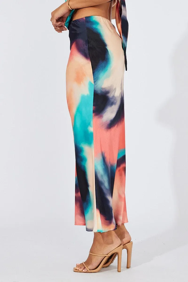Multi Abstract Slip Skirt Maxi
