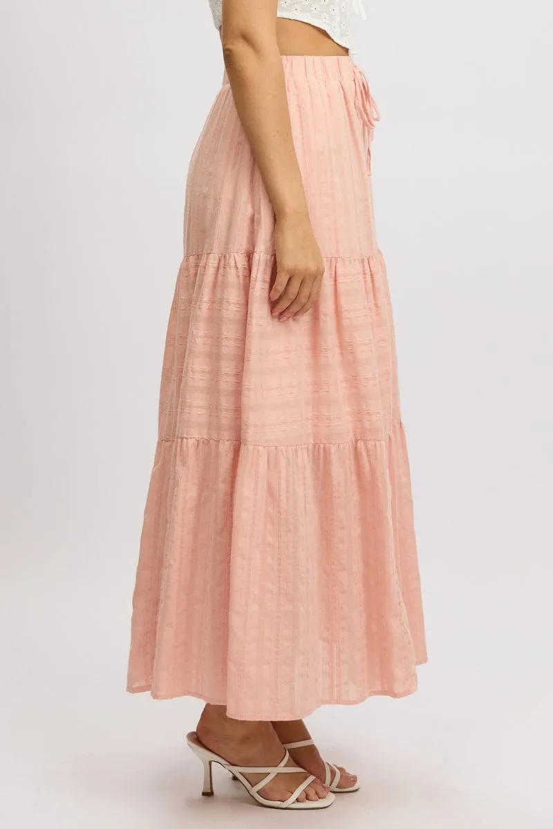 Orange Tiered Maxi Skirt High Rise Elastic Waist Lined