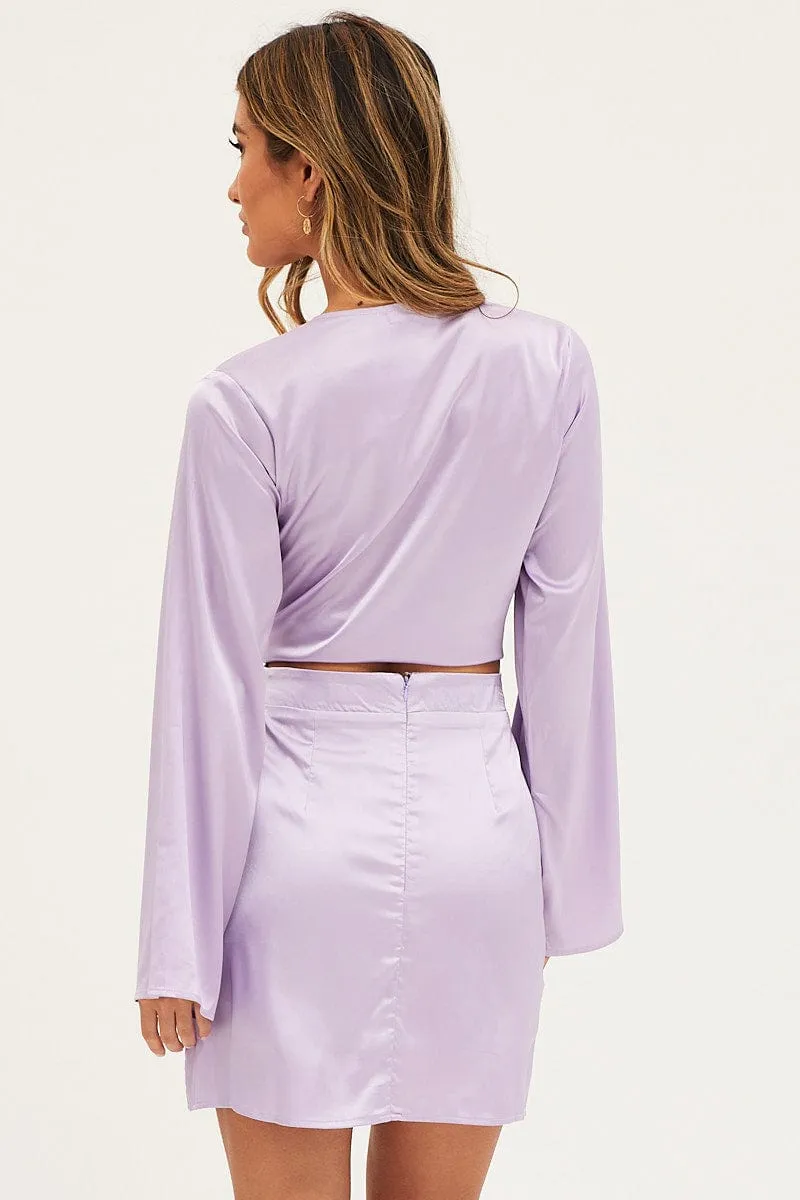 Purple Mini Skirt High Rise Satin