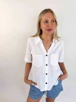 Roll Up Ivory Button Down Blouse