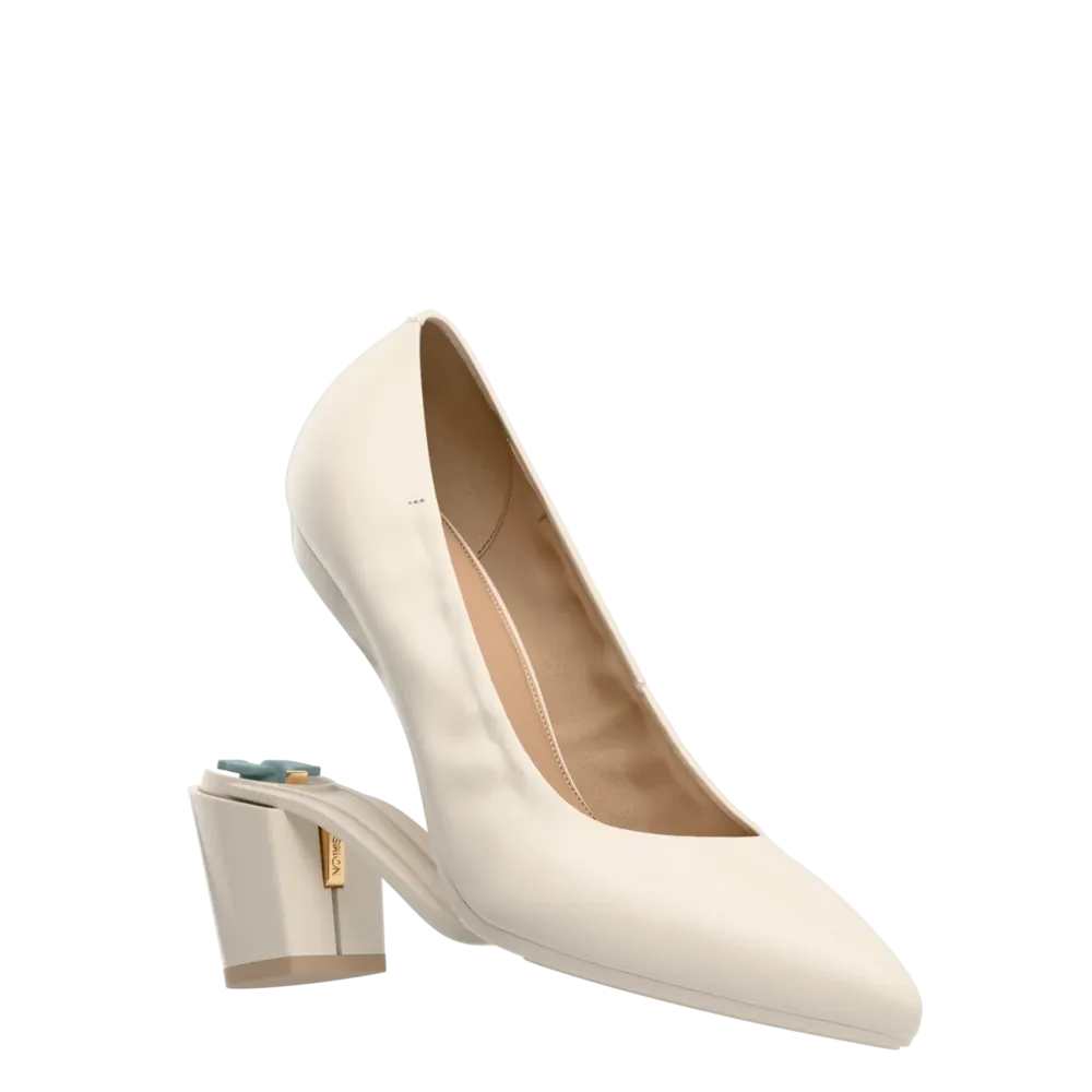 The Pump - Ivory Leather 3 Block